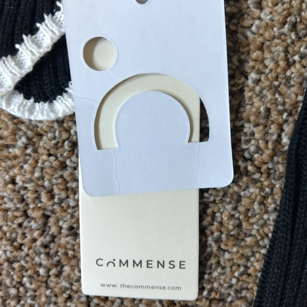 Commense Black and White Cowl Turtleneck Sweater with Wavy Stripe - Picture 4 of 6